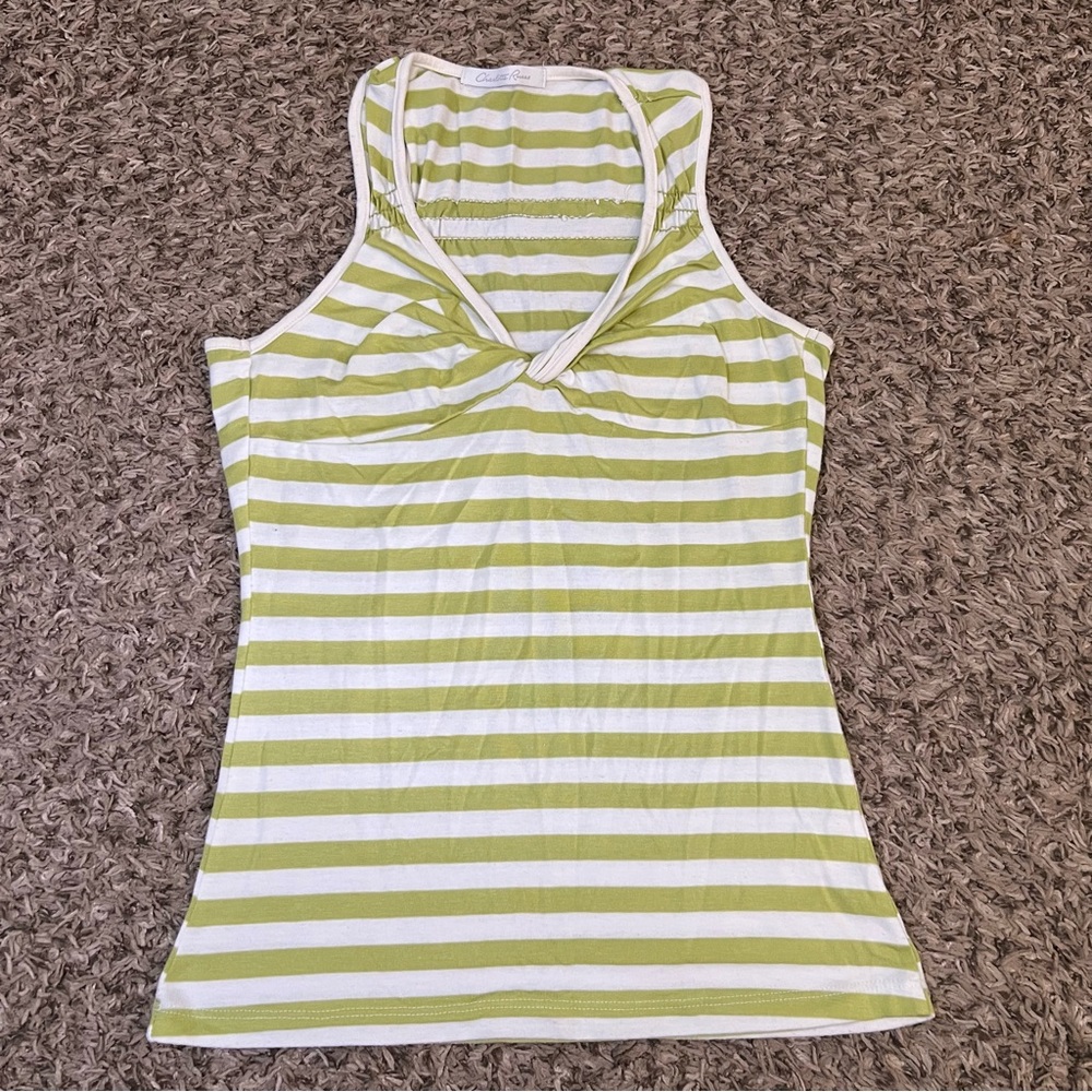 Charlotte Russe Y2K Womens M Lime Green White Striped Top Twist Knot Medium